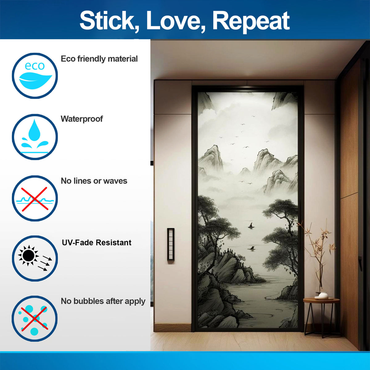 Product detail view of Contemporary Smoky Glass Door Sticker.