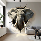 3D Elephant Head Wall Sticker - Realistic Broken Illusion Effect Vinyl Decal