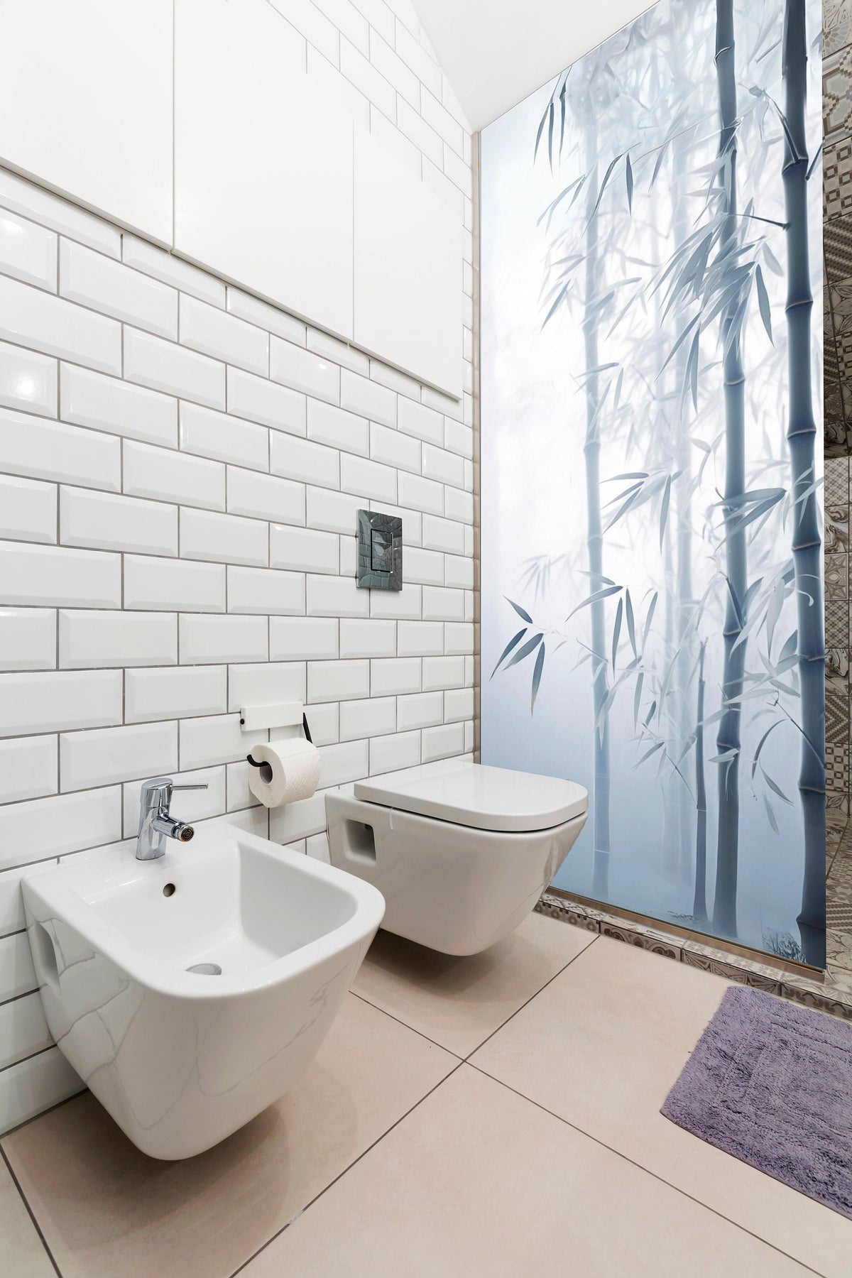 Tranquil Bamboo Forest Shower Glass Door Sticker applied to a window.