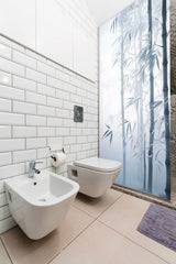 Tranquil Bamboo Forest Shower Glass Door Sticker applied to a window.