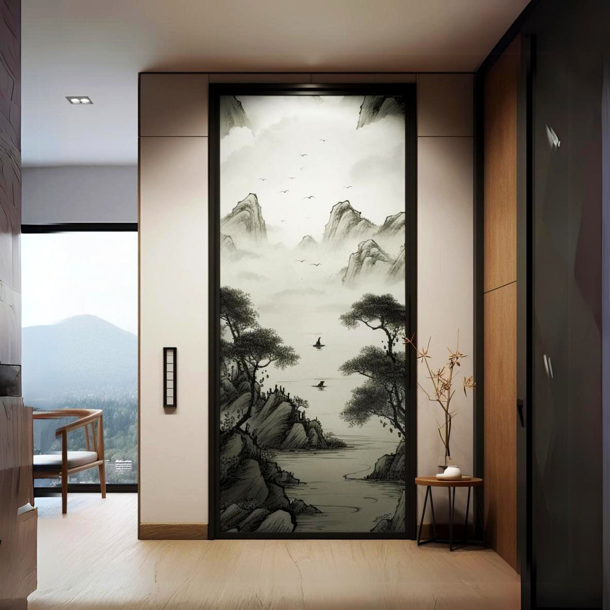 Contemporary Smoky Glass Door Sticker applied to a window.