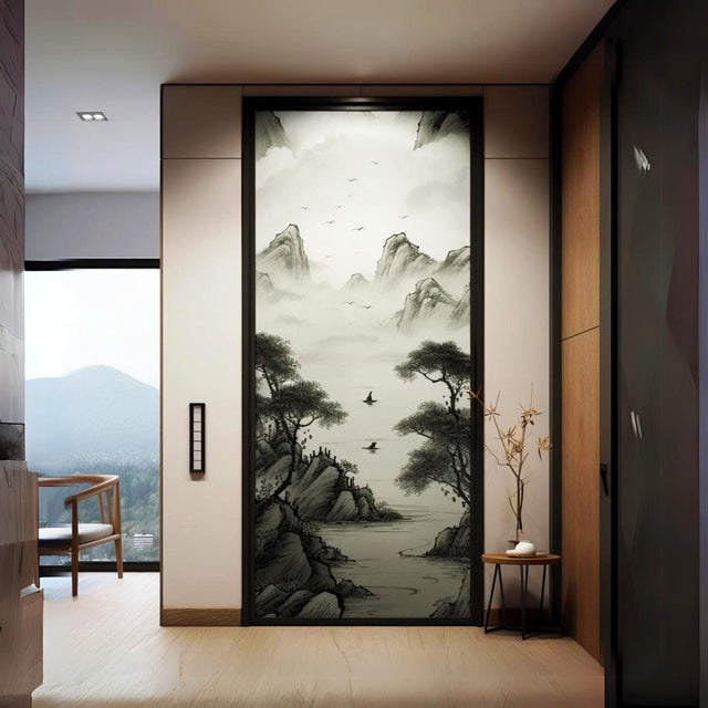 Contemporary Smoky Glass Door Sticker applied to a window.