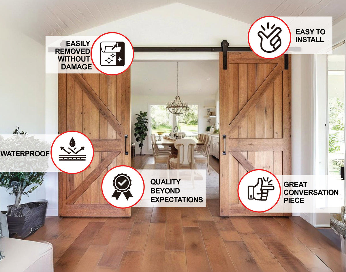Brown Rustic Barn Door Wallpaper Sticker - DIY Peel and Stick Wood Mural.