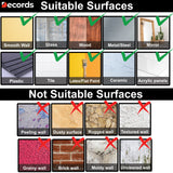 Wall decal application guide showing suitable and unsuitable surfaces