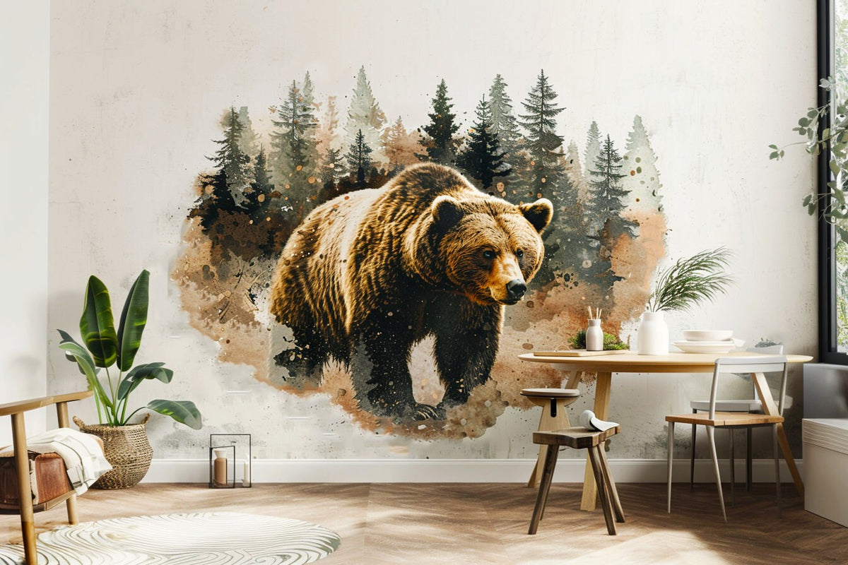 Printed vinyl decal artwork showing our Dynamic Bear in Forest Wall Sticker