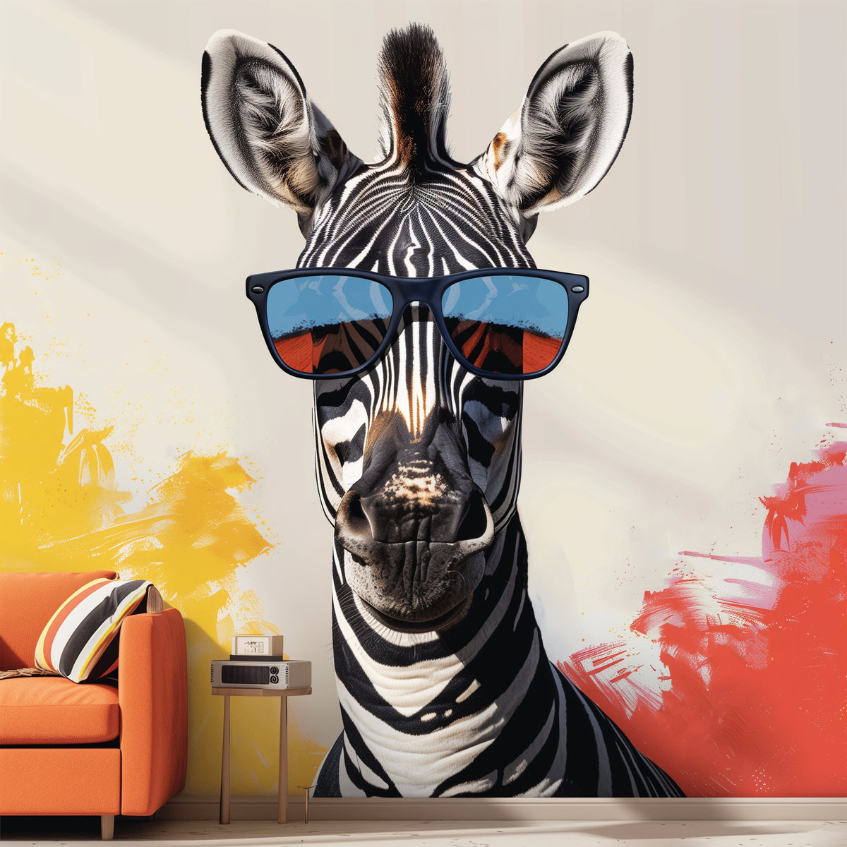 Funky Zebra with Sunglasses Wall Decal featuring Sunglasses Wall Decal Vibrant Modern Animal Art Sticker