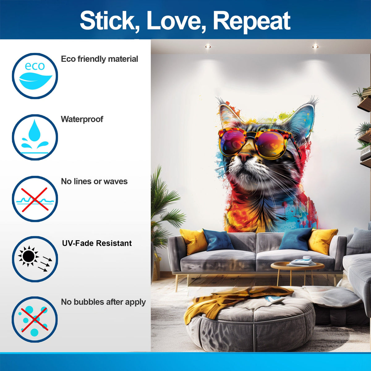Printed vinyl decal artwork showing sunglasses and modern kitten artwork