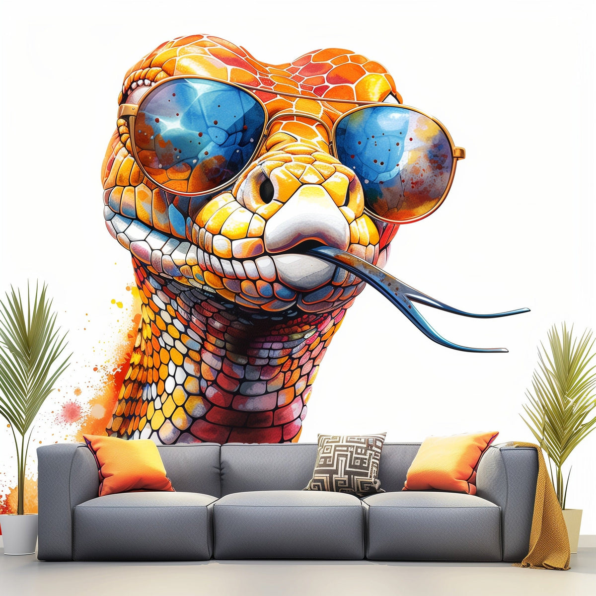 Orange Snake with Glasses Wall Decal featuring Glasses Easy to Apply & Repositionable Room Decor