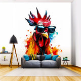 Colorful Poultry Wall Sticker Decals with Sunglasses - Modern Chicken Art Decal