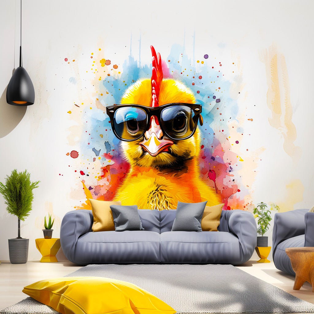 Cute Baby Chicken with Glasses Wall Decal featuring Glasses Wall Decal Vibrant Watercolor Chick Sticker