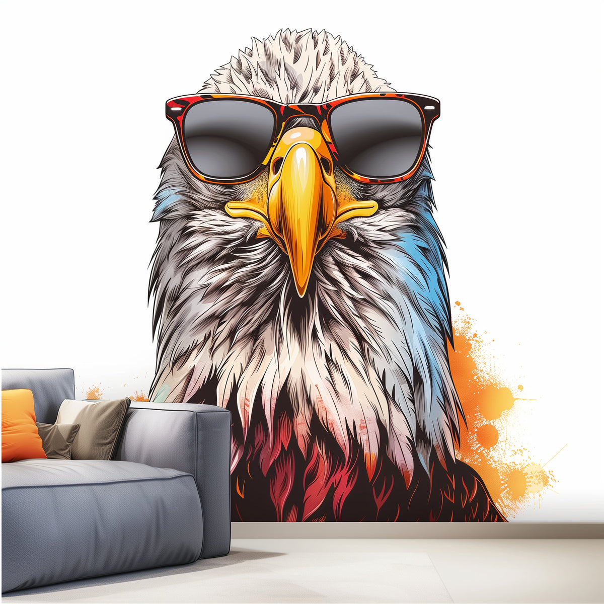 Bald Eagle with Sunglasses Wall Sticker Decal featuring Sunglasses Wall Sticker Decal Cool Bird in Glasses Room Decor