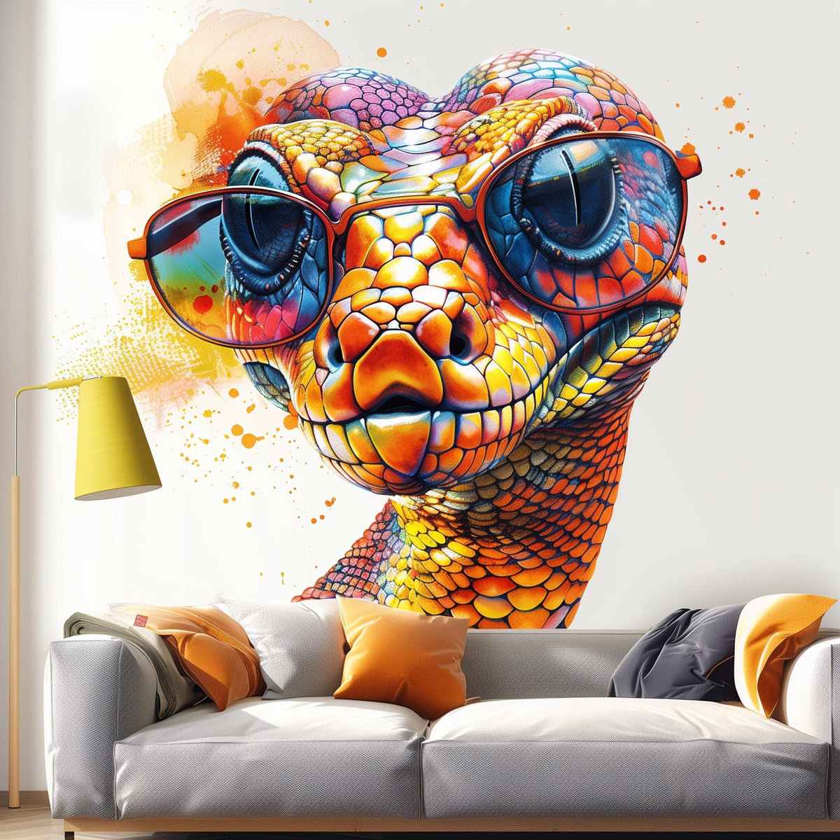 Vibrant Orange Snake with Glasses Wall Decal featuring Glasses Wall Decal Easy to Apply & Repositionable Watercolor Snake Sticker