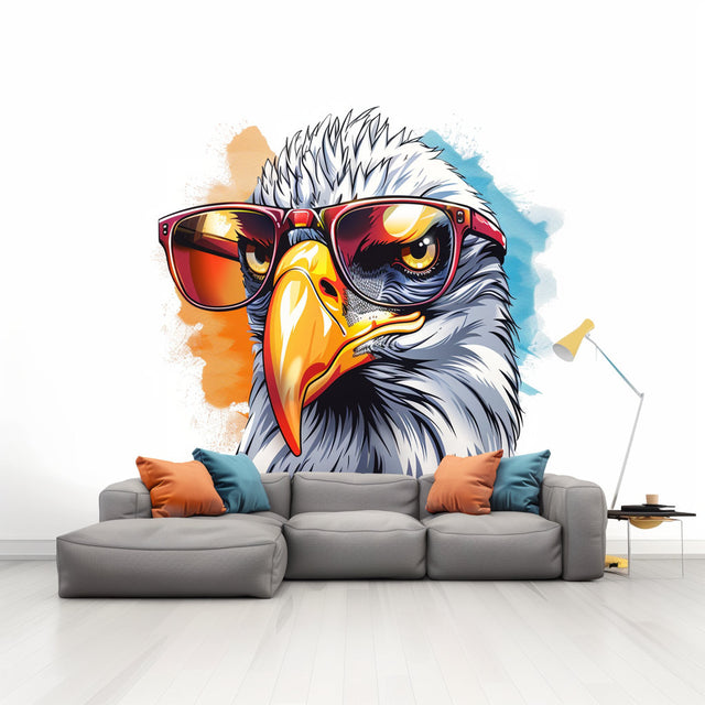 Vibrant Watercolor Bald Eagle with Glasses Wall Decal - Colorful Bird Sticker