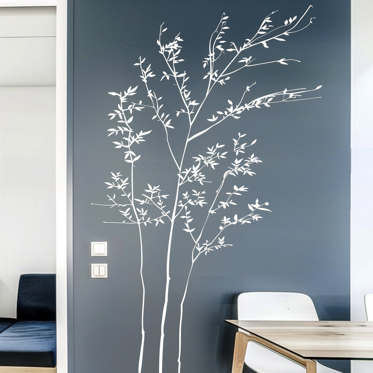 Printed vinyl decal artwork showing a minimalist leafy branch composition