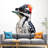 Downy Woodpecker Bird in Glasses Wall Sticker Decals featuring the illustrated woodpecker style bird wearing glasses shown in the product gallery