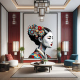 Colorful Asian Woman Portrait Wall Decal featuring the stylized female portrait
