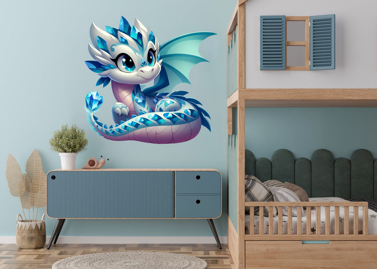Cute Baby Dragon Wall Decal featuring the colourful baby dragon and fantasy artwork shown in the product gallery