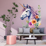 Magical Unicorn Wall Decal Sticker featuring the pastel unicorn and floral fantasy composition shown in the product gallery