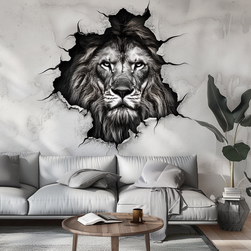 3D Lion Head Wall Decal featuring a realistic printed depth effect