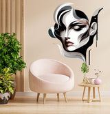 Abstract Woman Face Wall Decal Sticker featuring the abstract female face and geometric line composition shown in the product gallery