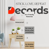 Wall sticker infographic explaining material, adhesive and application