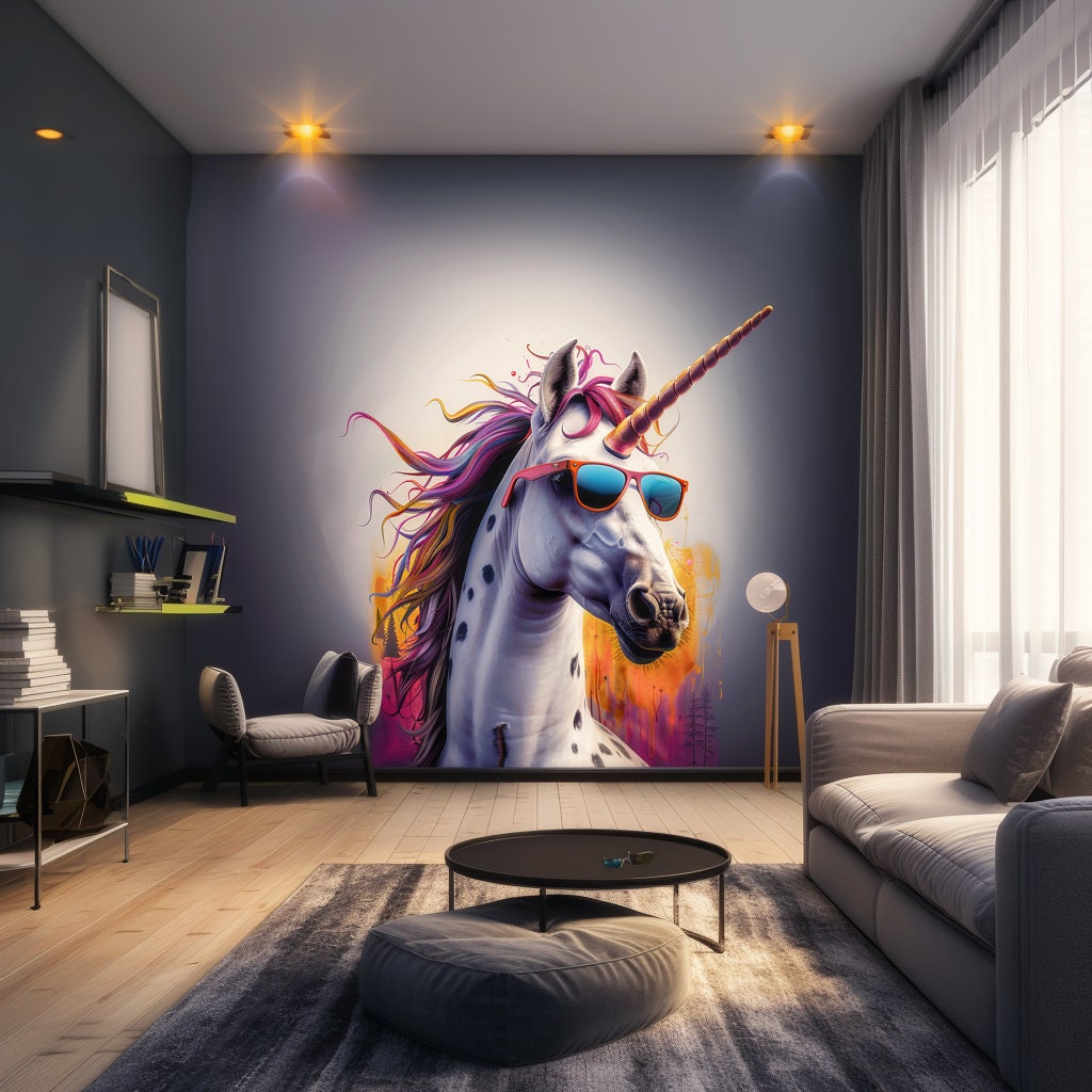 Photorealistic Unicorn Wall Sticker featuring Sunglasses Decal