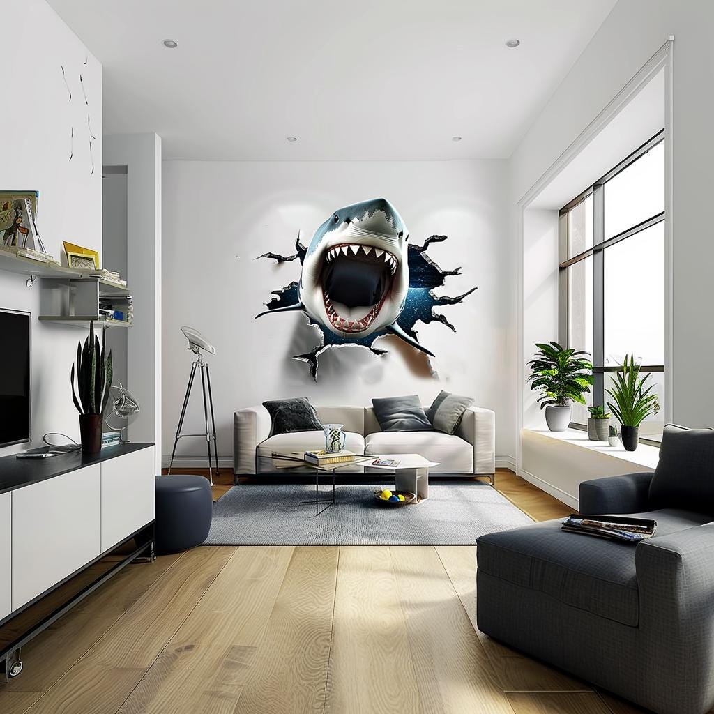 3D White Shark Wall Decal with Open Jaws featuring open jaws wall decal, breakthrough Design 5
