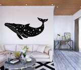Celestial Whale Wall Sticker - Black Silhouette Whale with Stars Decal