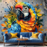 Vibrant Watercolor Macaw Parrot Wall Decal Sticker featuring the colourful watercolor style macaw parrot shown in the product gallery