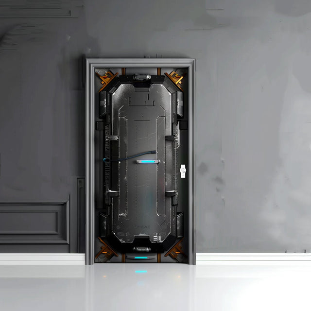 3D spaceship airlock door mural with a science-fiction gateway design