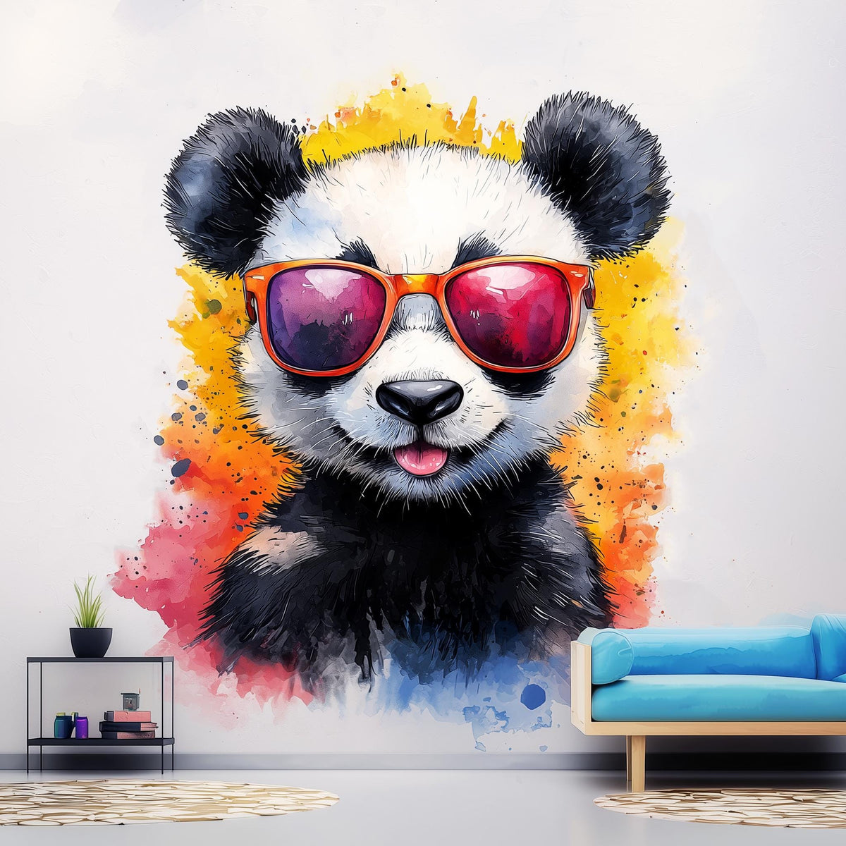 Adorable Baby Panda Wall Decal with Sunglasses featuring Sunglasses | Colorful Watercolor Splash Baby Bear Sticker | Cute Animal Wall Decals