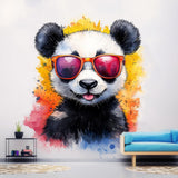 Adorable Baby Panda Wall Decal with Sunglasses featuring Sunglasses | Colorful Watercolor Splash Baby Bear Sticker | Cute Animal Wall Decals