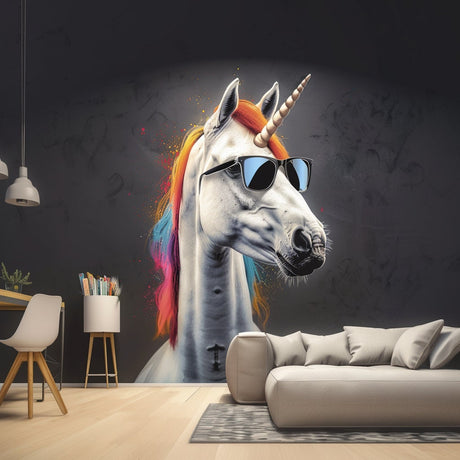 Graffiti Unicorn Wall Sticker - Photo realistic Unicorn with Sunglasses Decal