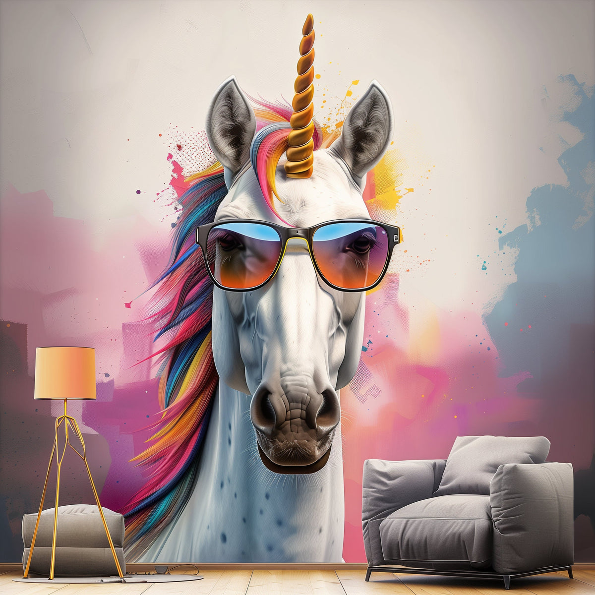 Photorealistic Graffiti Unicorn Wall Sticker featuring Sunglasses Decal