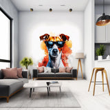 Watercolor Jack Russell Terrier wall sticker with sunglasses and colorful paint splashes