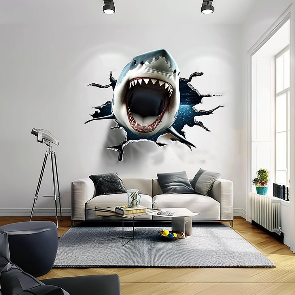 Printed vinyl decal artwork showing open jaws wall decal, breakthrough Design 5