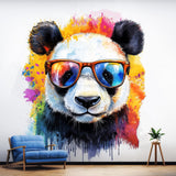 Printed vinyl sticker artwork showing a baby panda wearing sunglasses in a watercolor style