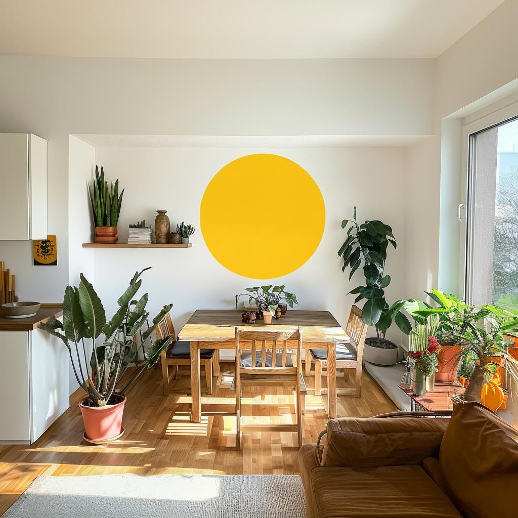 Yellow Circle Wall Decal featuring a modern Sun Nets decorative design, available in multiple sizes and solid vinyl colors