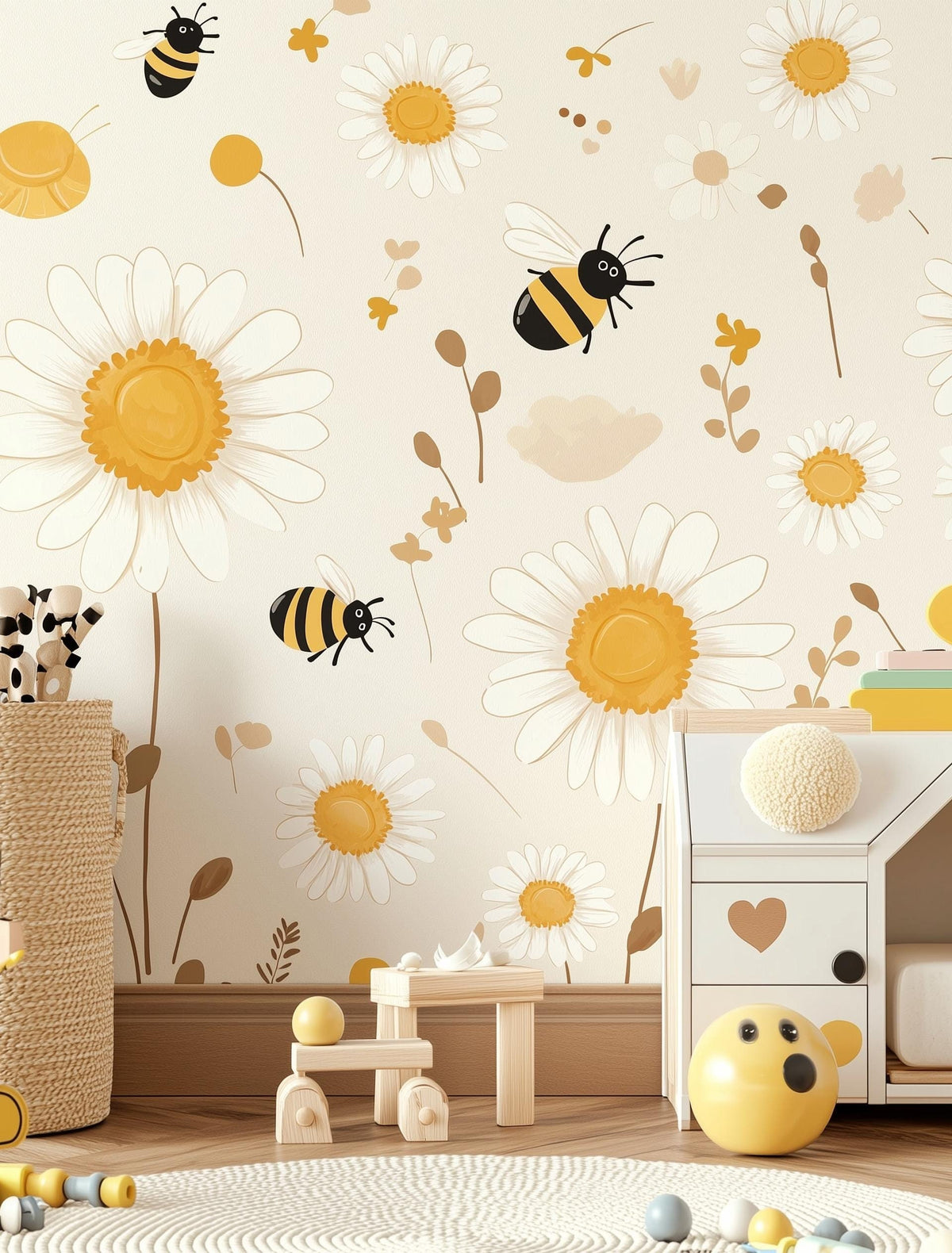 Daisy and Bee Wall Decals featuring the separate daisy and bee decals shown in this product’s gallery