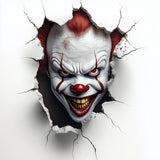 3D Evil Clown Wall Sticker | Scary Breakthrough Clown Crack Porthole Decal | Halloween Horror Wall Art Decor