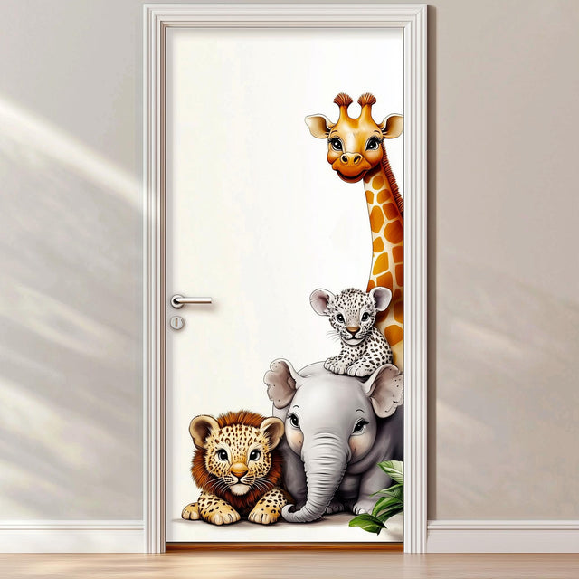 Safari Animal Door Sticker featuring the intended door
