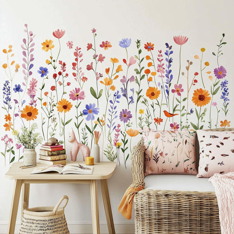 Watercolor Flowers Wall Decal featuring a transparent background area