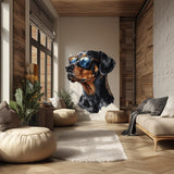 Printed vinyl decal artwork showing the Rottweiler wearing sunglasses in the artwork shown in the product gallery