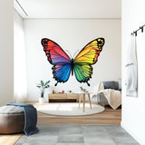 Large butterfly wall decal with brightly colored rainbow gradient wings