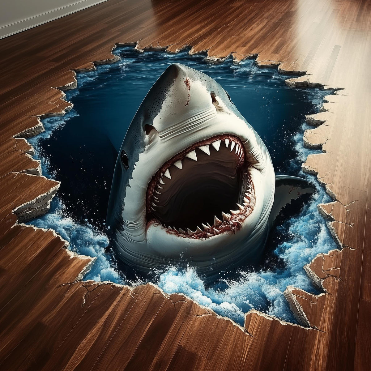 3D shark breakthrough floor decal, ocean illusion Design 1