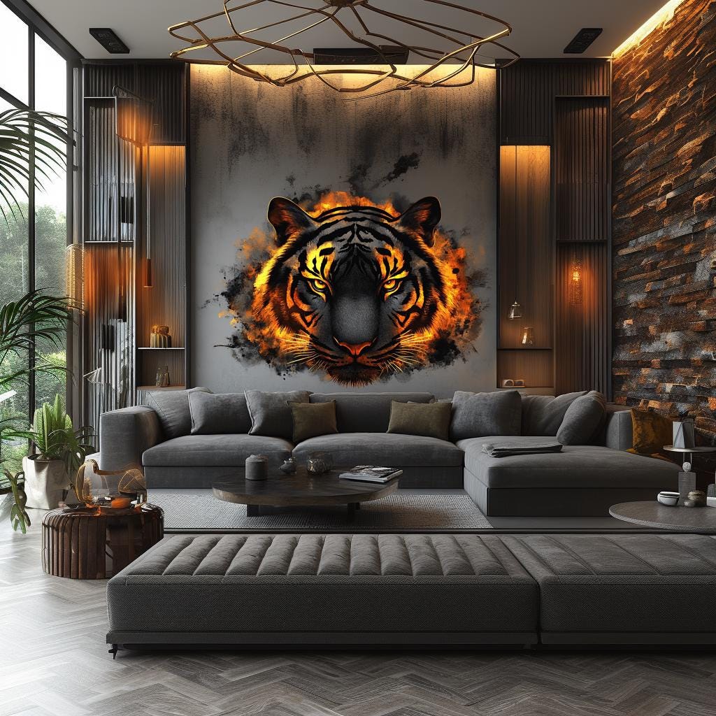 Printed vinyl decal artwork showing the fiery tiger face artwork shown in the product gallery