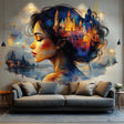 Dreamy Castle Wall Art Sticker - Fantasy Woman Portrait Vinyl Decal for Living Room, Bedroom, or Office Decor