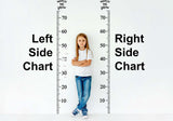 Child standing between growth charts marked left and right, showcasing DIY height measurement with stylish graphics.