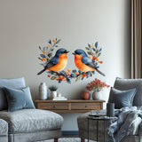 Bird Wall Decal featuring two blue and orange birds perched on berry branches