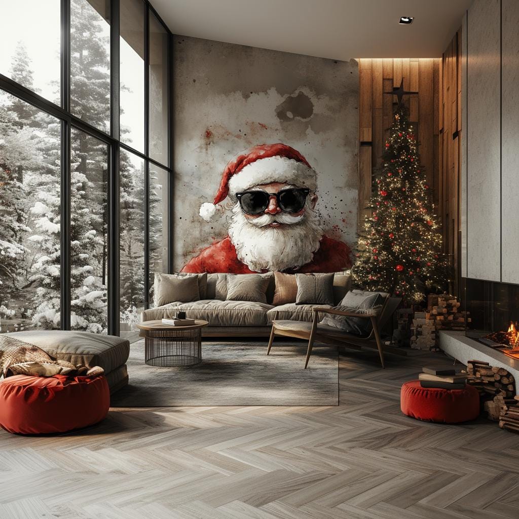 Classic Santa Claus Wall Decal featuring dark sunglasses and rustic background Christmas wall decal for seasonal decoration in a